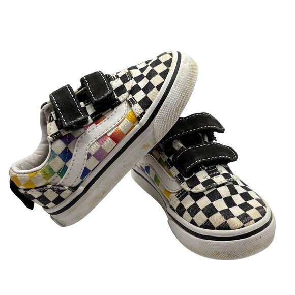 Vans Toddler Checkered & Rainbow Velcro Sneakers Size 5 - Picture 1 of 8